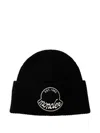 Moncler Black Wool Knit Logo Patch Beanie In Black