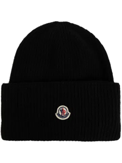 Moncler Black Virgin Wool Beanie