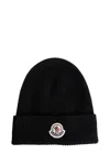 Moncler Midnight Blue Wool Beanie Hat In Black