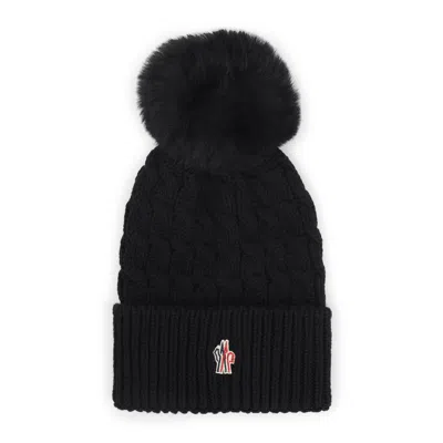 Moncler Cable Knit Pom-pom Wool Hat In Black