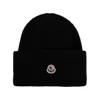 Moncler Black Wool Beanie With Logo Patch In Black