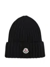 Moncler Ribbed Beanie Hat Folded Cuff Detail In Black