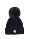 Moncler Cashmere Blend Beanie With Pom Pom In Black