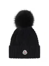 Moncler Black Wool And Cashmere Beanie With Pompon In Black
