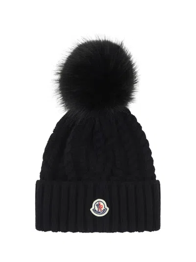 Moncler Black Wool And Cashmere Beanie With Pompon