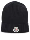 Moncler Wool And Cashmere Beanie In Navy Blue In Gold