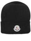 Moncler Black Ribbed Hat In Gold