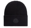 Moncler Textured Knit Hat With Prominent Logo Detail In Black