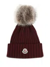 Moncler Maroon Pom Pom Beanie Hat In Burgundy
