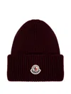 Moncler Ribbed Logo-patch Beanie In Burgundy