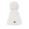 Moncler Logo Extrafine Wool Pom Pom Beanie In White