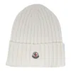 Moncler White Wool Beanie With Logo Patch In White