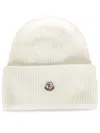 Moncler Ribbed Knit Wool Beanie With Felt Logo Patch In Gold