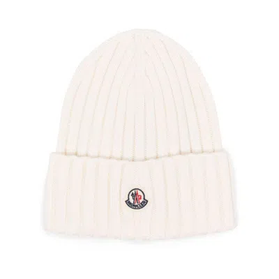 Moncler Womens Ribbed Wool Hat In White
