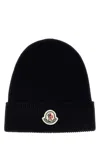 Moncler Midnight Blue Wool Beanie Hat In Black