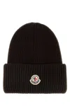 Moncler Dark Brown Textured Logo Beanie Hat In Brown