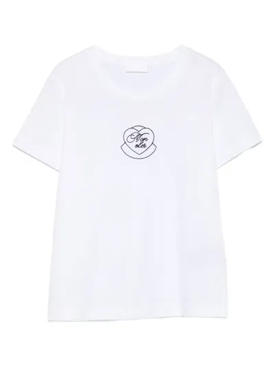 Moncler Heart-embroidered Cotton T-shirt In Gray