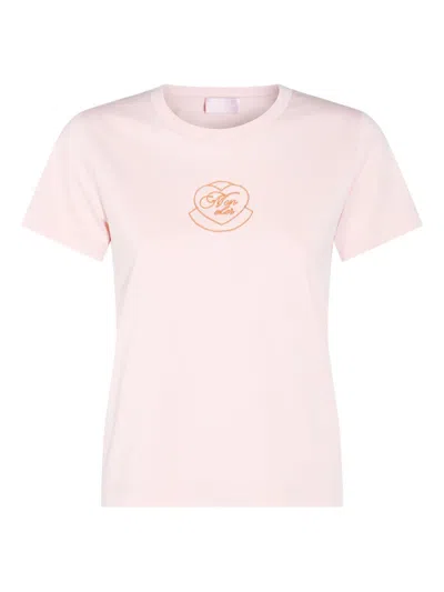 Moncler Heart-embroidered Logo T-shirt In Pink