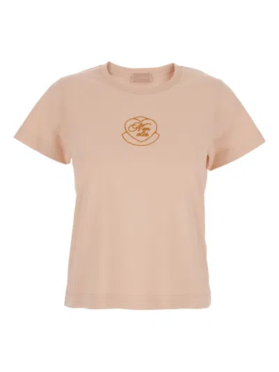 Moncler Heart-embroidered T-shirt In Pink