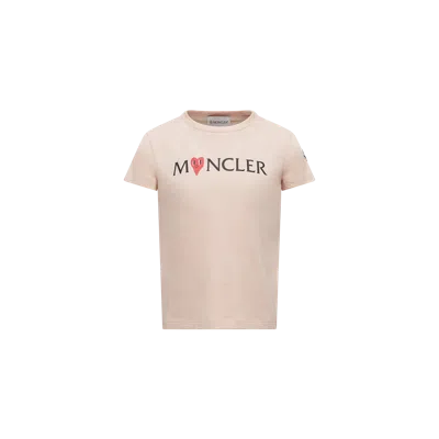 Moncler Kids' T-shirt En Coton À Logo Caur, Filles, Rose, Taille: 4a In Pink