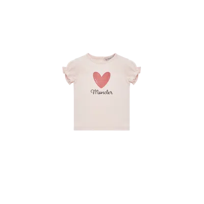 Moncler Kids' T-shirt En Coton À Motif Caur, Filles, Rose, Taille: 9/12 In Pink