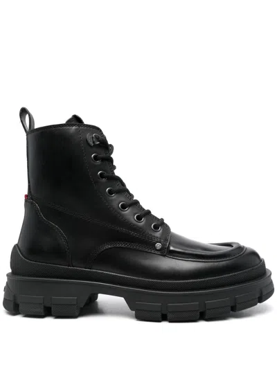 Moncler Hevea City Leather Lace-up Boots Black