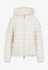 Moncler Quilted White Hooded Coat With Zip Closure In White