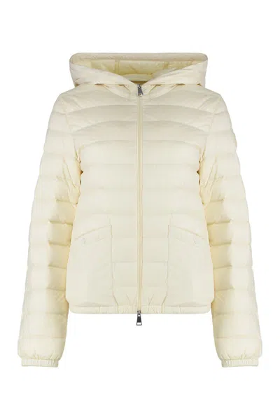 Moncler Short Down Jacket With Hood And Pockets In Neutral