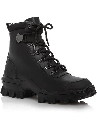 Moncler Helis Womens Leather Lace-up Ankle Boots In Black