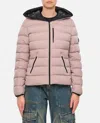 Moncler Herbe Stretch Nylon Hooded Puffer Jacket In Beige