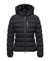 Moncler Herbe Stretch Nylon Hooded Puffer Jacket In Black