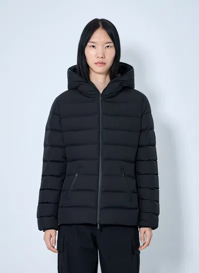Moncler Herbe Hooded Short Down Jacket In Blue