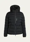 Moncler Herbe Stretch Nylon Hooded Puffer Jacket In Black