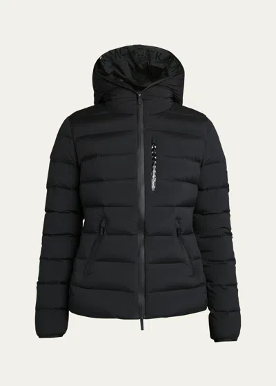 Moncler Herbe Stretch Nylon Hooded Puffer Jacket In Black