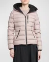 Moncler Herbe Stretch Nylon Hooded Puffer Jacket In Pink