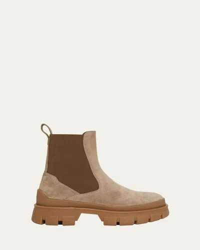 Moncler Hevea Suede Chelsea Ankle Booties In Beige