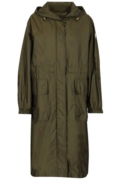 Moncler Hiengos Long Raincoat In Green