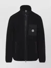 Moncler High Collar Fleece Cardigan Chest Pocket In Multi
