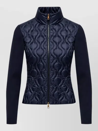 Moncler High Collar Lightweight Jacket Long Sleeves In Blue
