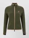 Moncler High Collar Long Sleeve Cardigan Sweater In Green