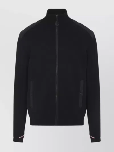Moncler High Collar Long Sleeve Cardigan With Shoulder Detail In Black