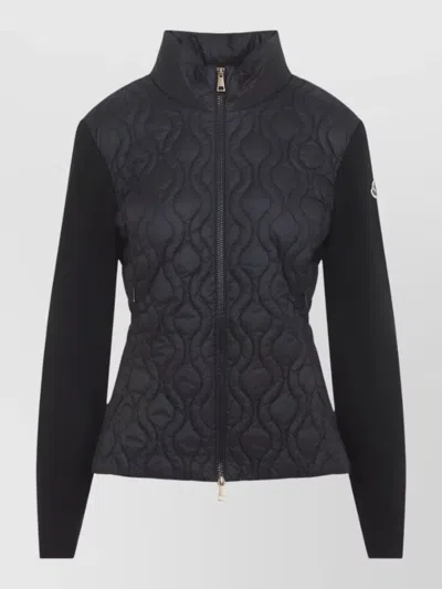 Moncler High Collar Long Sleeve Quilted Coat In Black