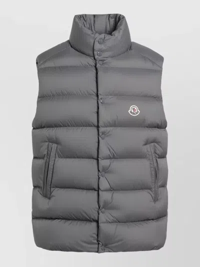 Moncler High Collar Padded Coat Front Pockets In Gray
