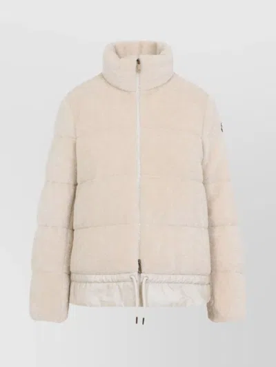 Moncler High Collar Padded Jacket Drawstring Hem In White