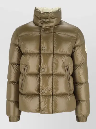 Moncler High Collar Padded Jacket Side Pockets In Brown