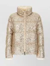 Moncler High Collar Puffer Style Sequin Embellished Jacket