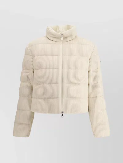 Moncler High Collar Quilted Knit Jacket In Neutral