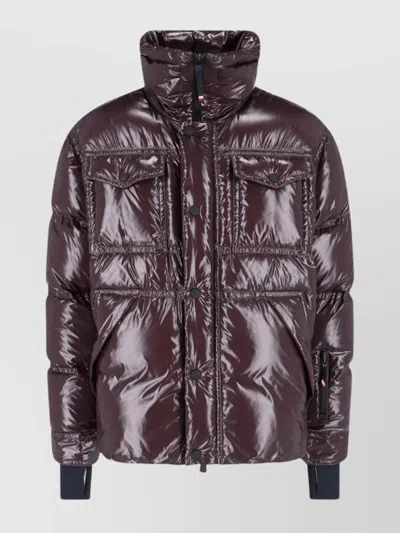 Moncler High Collar Shiny Finish Jacket Front Pockets In Purple