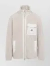 Moncler Teddy Zip-up Sweatshirt With Nylon Pocket In Neutral