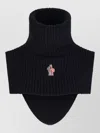 Moncler High Neck Knit Scarf Ribbed Texture In Black